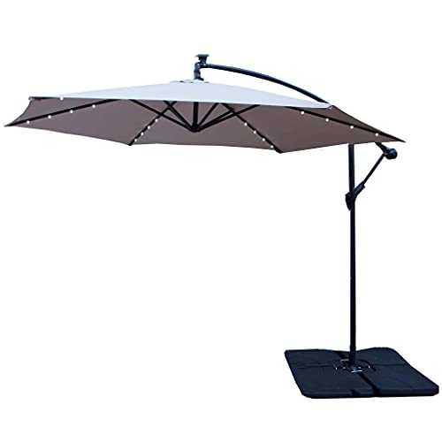 Gardenesque Cantilever Garden Parasol with Base & Solar Powered LED Lights | 3.5m | Taupe