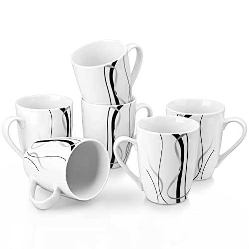 VEWEET 'Fiona' 6-Piece Mug Sets 360ml Porcelain Patterned Coffee Tea Mugs, Height 10.3cm Mugs for Cappuccino, Coffee, Tea, Cocoa, Mulled Drinks, Cap, Cereal, Oatmeal or Protein Shakes