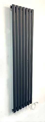 Greenedhouse 1800 H x 420 W Electric Anthracite Single Panel Vertical Oval Tube Radiator Tall Column Radiator
