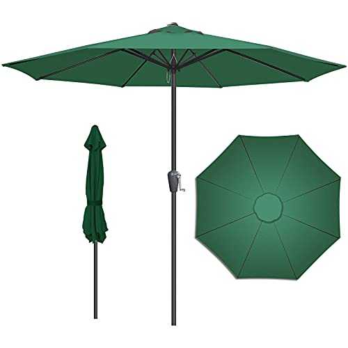 Upstartech Garden Parasol 2.7m, Patio Umbrella Outdoor Large With Crank Handle & Plug, Sun Shade UV Protective Water Resistant for Beach, Garden Table, Pools, Height 2.3m - No Base (Green)