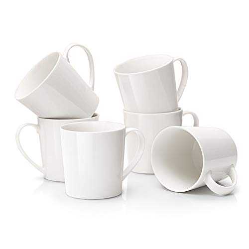 DOWAN Large Coffee Mugs Set, 18 OZ White Coffee Mug Set of 6, Ceramic Mugs with Large Handle for Coffee Tea Cocoa, Dishwasher Safe, Chip-free, DIY Paint, Ideal Gift for Morning, Mother's Day, Party