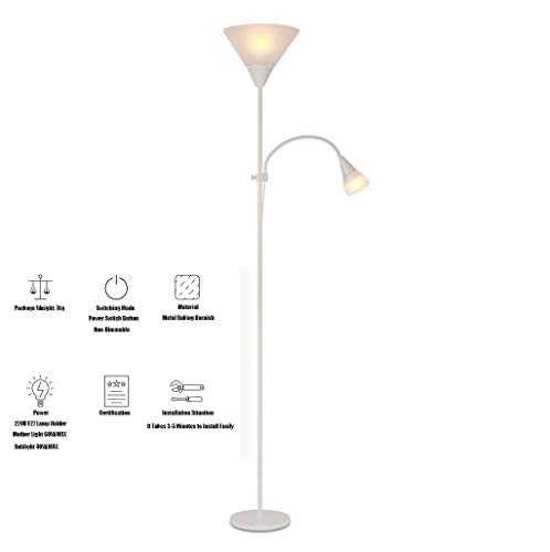LED Mother Daughter Floor Lamp With Adjustable Side Reading Light for Reading, Working, Living Room, Bedroom, Office 70inch Tall (Color : Silver)
