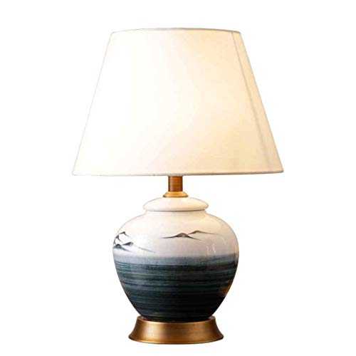 Modern Designs Ceramic Nightstand Desk Lamp Dimmable Bedside Table Lamp with White Fabric Shade,Great for Bedroom Living Room,Antique Brass Base 54cm (Color : Dimming switch)