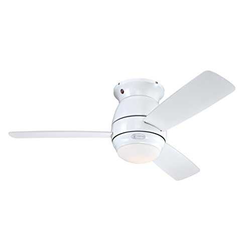 Westinghouse Lighting 72180 Halley 112 cm Indoor Ceiling Fan, Kit with Opal Frosted Glass, Metal, 48 W, White Finish with Reversible White/Light Maple Blades