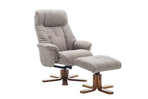 Dubai Lisbon Mocha Fabric Swivel Recliner Chair with Matching Footstool