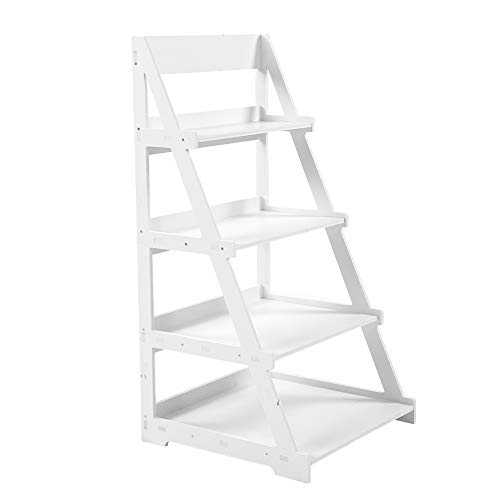 MOH Storage Rack - Storage Shelf -4-Tier Wood Plastic Rack Storage Shelf Fashionable Ladder Type Plant Stand Home Furniture