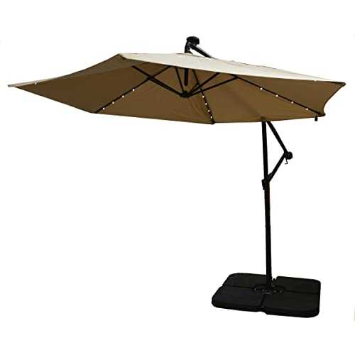Gardenesque 2.85m Taupe Cantilever Garden Parasol with Base Included & Solar Powered LED Lights