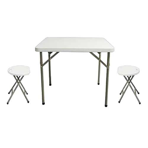 KXJSMAH Folding Table Snack Tray Table, Square Home Dining Table, Outdoor Simple Table (颜色 : Table+2 bench default white)
