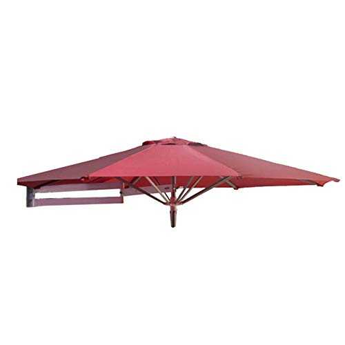 Aly Wall-Mounted Parasol Outdoor Patio Garden Umbrella with Metal Pole 7Ft/220cm Sunshade Shed Cover UV Protective（Wine Red）