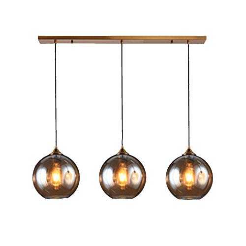 MZStech Industrial Retro 3 Way Pendant Light, Glass Globe Chandelier Hanging Lamp Fixture (Amber, Strip)