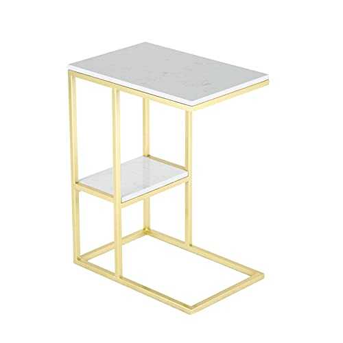 C-shaped Side Table Marble,metal Pedestal Tables Wrought Iron Nail Salon Accent Sofa Tables Double End Table with Storage(Size:30 * 45 * 60CM,Color:White) (White 30 * 45 * 60CM)