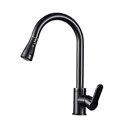 Kitchen taps with Pull Out Spray Black, for Kitchen Sink Mixer Brass Rotary Single Lever, taps-Black A (Black B)
