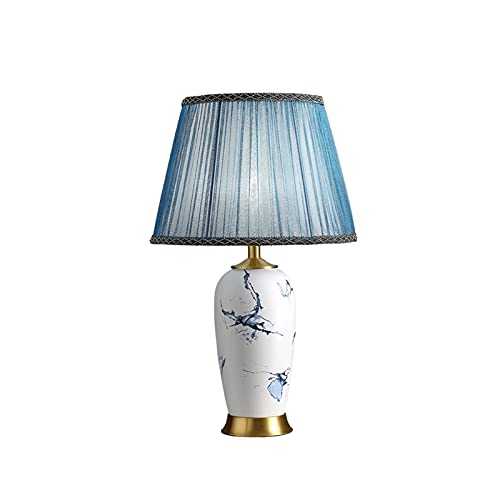 XYJHQEYJ Brass Base Table Lamps, Bedroom Bedside Ceramic Desk Lamps, Fabric Shades Decorative Lighting, Table Lamps for Living Room Modern
