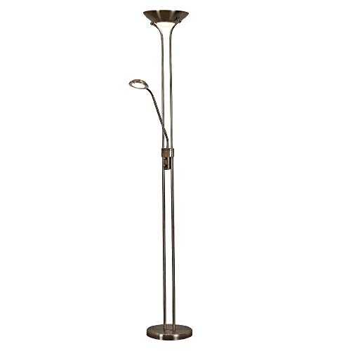Searchlight 5430AB LED Antique Brass Mother & Child Double Dimmer Floor Lamp | 18W Dimmable 1600 Lumen 3000k Warm White | Adjustable Reading Light | Car Air Freshener Promo
