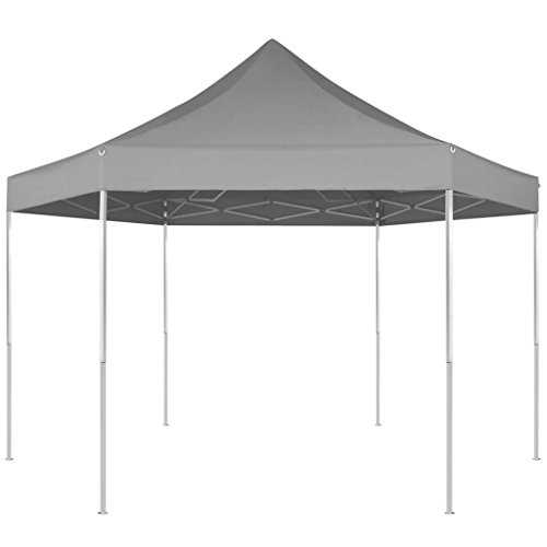 Zora Walter Hexagonal Foldable Pop-Up Marquee Grey Waterproof Marquee Garden Tent Gazebo Beer Tent Party Tent 3.6 x 3.1 m