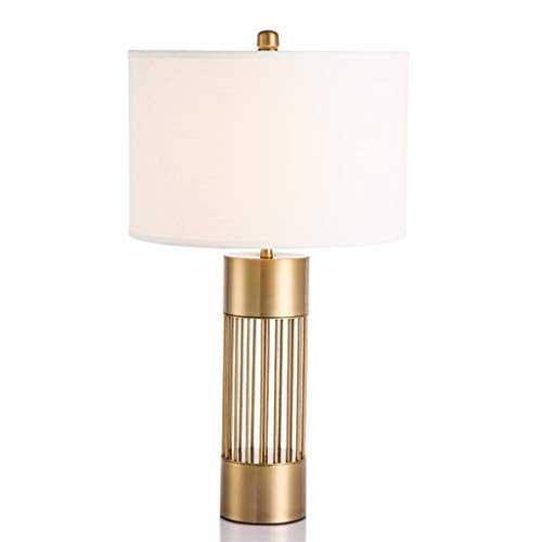 Table lamps Brass Color Hollowed Out Lamp Body Modern Lamp Bedroom Livingroom Beside Table Lamp, 26" Desk Lamp With White Fabric Shade reading light (Color : Dimmer switch)
