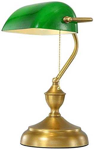 ZFB8B Eye-caringTable Lamp Traditional Antique Banker' s Desk Reading Lamp With Brass Base And Green Glass Shade Table Lights(Pull Line Switch) E27 Funky Lamp
