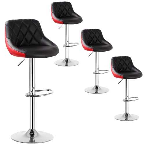 WOLTU Bar Stools Black+Red Bar Chairs Breakfast Dining Stools for Kitchen Island Counter Bar Stools Set of 4 pcs Leatherette Exterior/Adjustable Swivel Gas Lift/Steel Footrest & Base