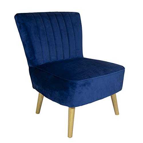 Charles Bentley Velvet Luxury Cocktail Occasion Scalloped Accent Lounge/Bedroom/Dressing Room Chair with Solid Wood Legs Navy