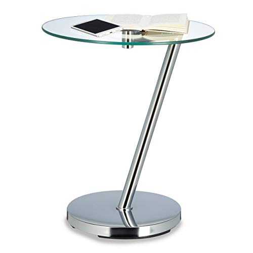 Relaxdays Glas and Chrome, Round Side Coffee Tea, End Table Garden, Metal, Glass, Silver, H x W x D: 52 x 45 x 45 cm