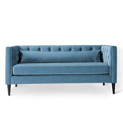 Savoy Blue Velvet 2 Seater Chesterfield Accent Sofas and Couches for Living Room or Bedroom | Roseland Furniture Retro Upholstered Button Tuft Fabric Large Vanity Love Chair for Adults (Peacock)