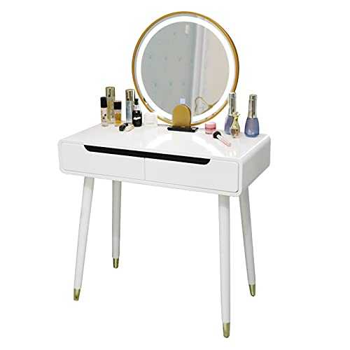 YAYA2021-SHOP Vanity Table Makeup Vanity Dressing Table with Touchable Lighted Mirror, 2 Drawers, for Girl, Women, Dresser Desk for Bedroom, White Dressing Table (Size : 80cm)