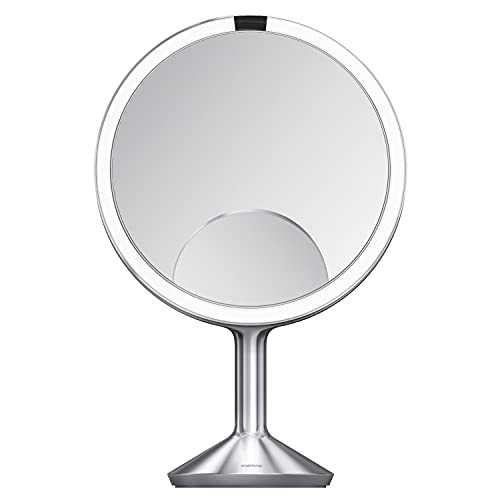 simplehuman ST3050 25cm Sensor Mirror Trio Max with Touch-Control Brightness, Mains Powered, Brushed Stainless Steel