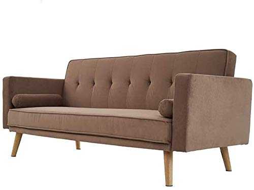YRRA Modern 3 Seater Sofa Bed Faux Suede Fabric Sofa Couch Settee Click Recliner Sleeper with 2 Free Cushions for Living Room Guest Room Office (Brown)