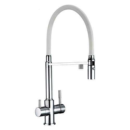 Kitchen Tap Brass 360°Swivel Kitchen Faucet Drinking Water Kitchen Mixer Tap Single Lever Cold and Hot Kitchen Sink Faucet with Water Filter Kitchen Sink Mixer Tap, 2 Water Outlets,White