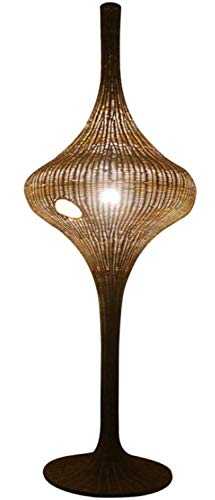 Raelf Retro Floor Lamp 1.25M High Southeast Asian Dark Brown Natural Rattan Woven Lampshade Standing Candlestick Lamp With Foot Switch, Rattan Floor Lamp Living Room Bed And Breakfast Hotel Station St