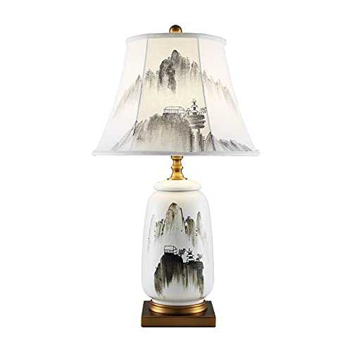 Table lamps Chinese Style Table Lamps Ceramics Bedside Table Lamps with Fabric Lampshade Retro Nightstand Table Lamps for Home Office Study Lamp, 29.2"H Crystal bedside lamp