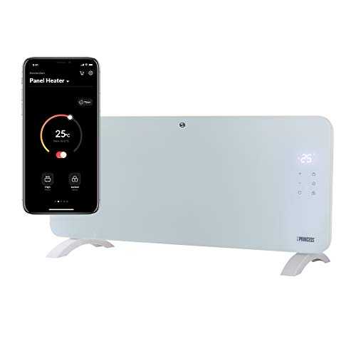 Princess Glass Smart Panel Heater, 2000 W, White, Smart Control and Free App, Works with Alexa