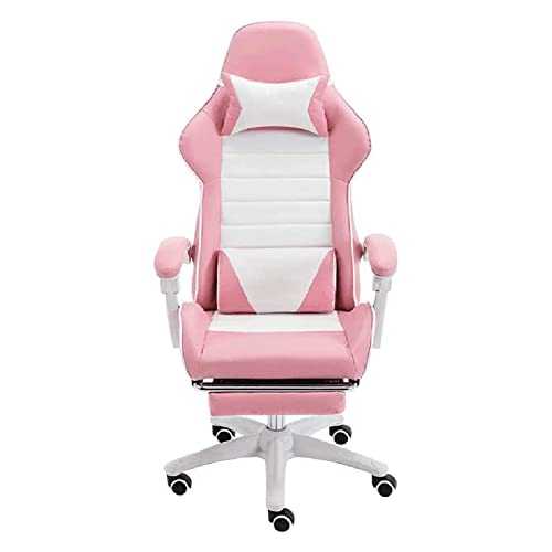 HHTD Pink Ergonomic Office Chair Armchair Computer Game Office Chair Footstool, Adjustable Reclining High Back Pu Leather Rotating Video Game Chair Head