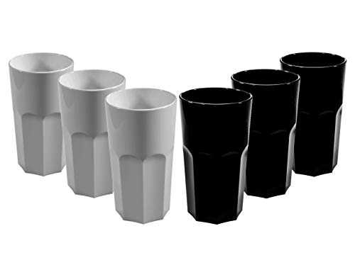 Mixed Set of Black and White RB Unbreakable Reusable Polycarbonate Plastic Octagon shaped 12 OZ Tumblers. (330ml/ 12oz to rim Height 13cm, Max Diameter 7.2cm) | Realistic Alternative to Glass (6)