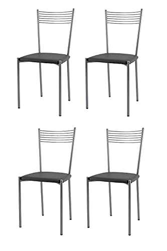 Tommychairs - Set of 4 chairs ELEGANCE suitable for kitchen and dining room, structure in painted steel colour aluminium with an upholstered seat covered in artificial leather colour dark grey