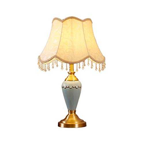 Table Lamps European Traditional Ceramic Table Lamp, Metal Base White Oval Lampshade Desk Lamps (Color : Push Button Switch)