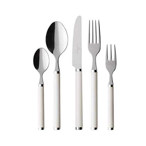 Villeroy & Boch Play 30 Pieces Set, Stainless Steel Cutlery with Pearl White Plastic Handles for up to 6 Diners, Dishwasher Safe
