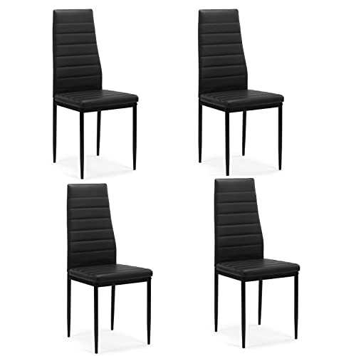 OUNUO Set of 4 Dining Chairs Modern PU Leather Cushion Seat Chair with Metal Legs Retro Mid Century Armless Chairs for Dining Room Kitchen,Bedroom,Living Room,Restaurants,Cafe (PU Leather-Black)