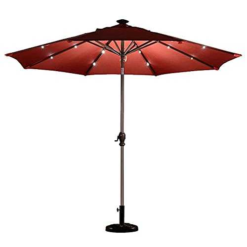 H-BEI 3m(10ft) Garden Parasols - Solar LED Lights Umbrella Sun Shade with Tilt and Crank Mechanism for Patio Coffee Backyard