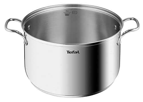 Tefal Intuition XL Large Cooking Pot Stainless Steel 26 cm/6.5 L, Induction, 5 Year Warranty, Premium 18/10 Stainless Steel, Size XL, Sturdy Handles, Glass Lid B8646304