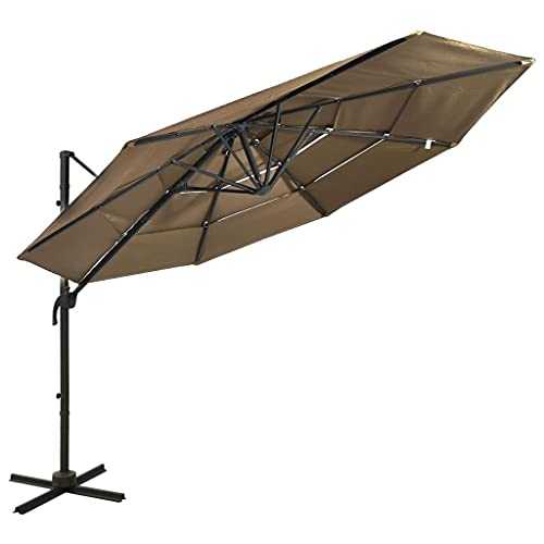 Taupe Polyester, powder-coated aluminium Home Garden Outdoor Living4-Tier Parasol with Aluminium Pole Taupe 3x3 m