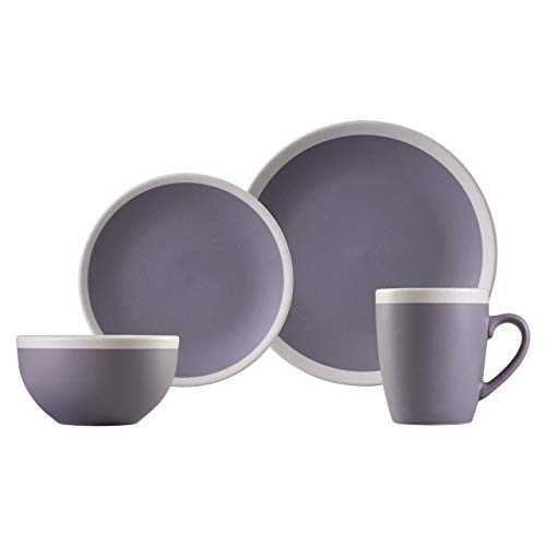 Carnaby CRM1142 ' Fenchurch Pewter' 16PC Stoneware Set, Includes 4 x 10.5 Dinner, 4 x 8 Side Plates, 4 x 5.5 Bowls and 4 x Mugs-(Grey & Cream)