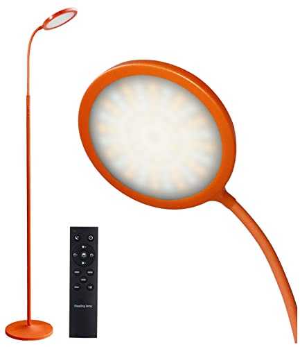 LED Floor Lamps for Living Room, Bright 12V Modern Reading Floor Lamp with Stepless Adjust Color Temperatures & Brightness, Standing Lamp with RF Remote & Touch Control(Orange)