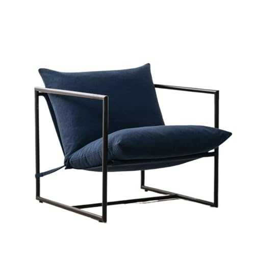 hongyifei2024 Armchair Metal Framed Sling Accent Chair Recliner Chair For Living Room Reading Chair Home Theater (Color : DEEP BLUE)