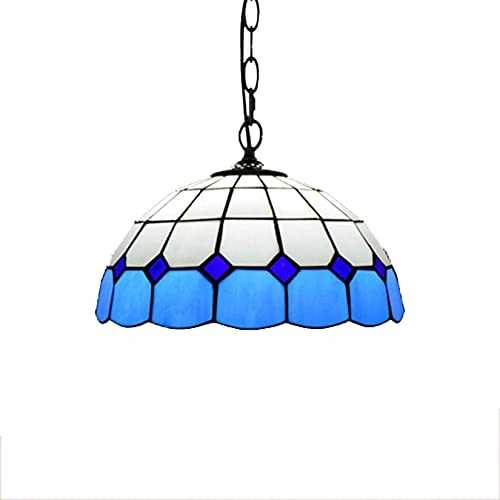 sgvaga Tiffany Style Pendant Light Vintage Simplicity Mediterranean Stained Glass 12 Inch Shade Hanging Lamp Dining Room E27 Pendant Ceiling Light, Blue