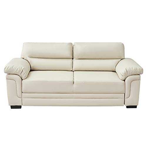 Panana Italian Style Faux Leather Sofa 2 Seater Corner Sofa Modern Sofa Settee Couch Seat Padded Sofa for Living Room Office Lounge (Cream - 2 Seater)