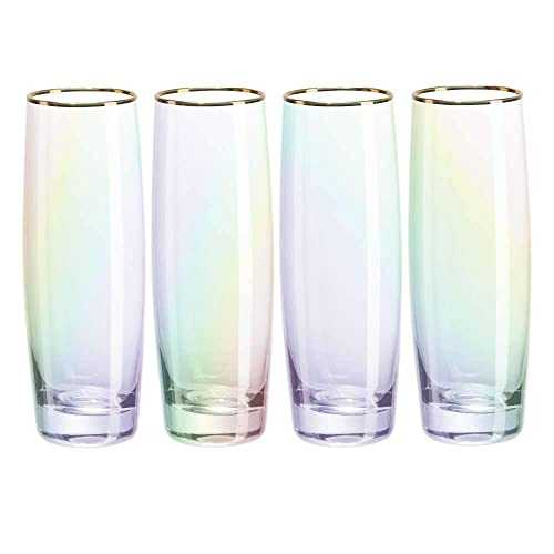 Root7 Champagne Glasses/Prosecco Glasses | Gift Boxed | Tinted Borosilicate Drinking Glasses, Suitable for Champagne or Sparkling Wine | Rainbow Stemless Champagne Flutes | 175 ml, Set of 4
