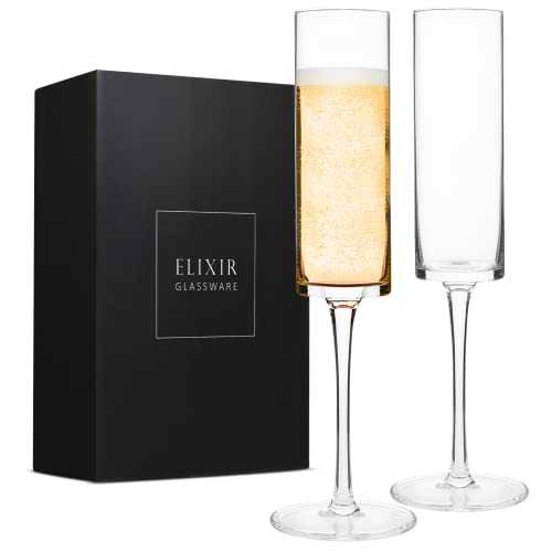 Crystal Champagne Flutes Set of 2 - Edge Champagne Glasses, Prosecco Glasses - Modern & Elegant Gift for Women, Men, Wedding, Anniversary, Christmas, Birthday - 180ml, 100% Lead-Free Crystal