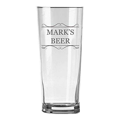 Personalised Engraved Pint Glass - Persons Name and Beer Glass with a Border Design - Comes in a Packaged Gift Tube Ready for You to Wrap or Hand to Your Loved One.