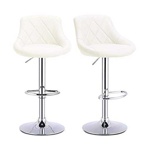 CAMORSA Bar Stools Set of 2, Bar Chairs with Backrest and Footrest, Kitchen Stools in Synthetic Leather, Height Adjustable 360° Swivel, for Kitchen Home Bar, Cream White